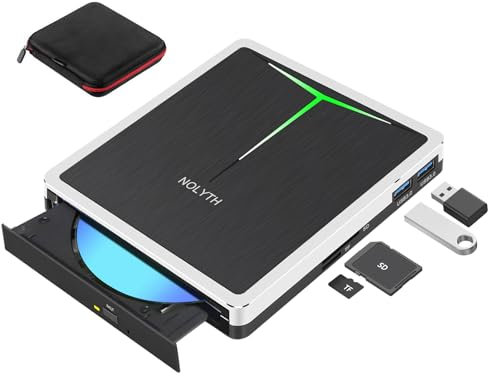 NOLYTH Unità esterna Blu Ray USB C Bluray Masterizzatore Esterno, USB 3.0 Portable External Blu-ray Drive CD DVD BD Player per PC Mac Laptop Windows 11/10 MacBook Linux