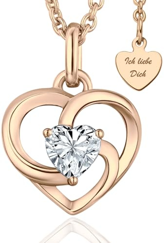 Herzkette Silber 925 / Gold vergoldet Halskette Damen – Damen Kette | *Ich Liebe Dich* Herz-Anhänger, Geschenke für Frau Ehefrau Freundin, Geburtstag Jahrestag Hochzeitstag, Liebesgeschenk