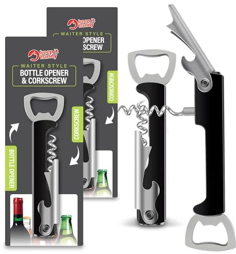 SOL 2pk Bottle Opener & Corkscrew - 2-in-1 Beer & Wine Openers, Screwpull Corkscrew, Cork Opener for Wine & Beer Bottles, Compact Cork Screw with Ergonomic Design, Perfect Wine Opener Gift