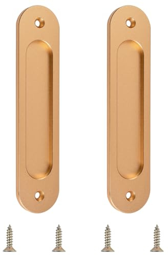 MOROBOR Tiradores ovalados empotrados para puerta corredera, 2 unidades de tiradores de alambre dorado mate de aleación de aluminio para puertas de armario con tornillos de montaje para puerta