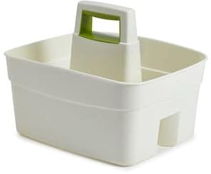 Plastic Kitchen Caddy Portable Organizer for Cleaning Products & Tools with Easy Grip Handle for Home and Professional Use Size: 30 cm x 36 cm x 28 cm. (Cream)