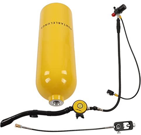 VGEBY DIDEEP 2L X5000Plus Tauchflaschen-Kit Unterwasser-Atemgerät Atemgerät Tauchen Doppelschultergurt-Set(Paket D: Gelbe Flasche Black Head 2L)