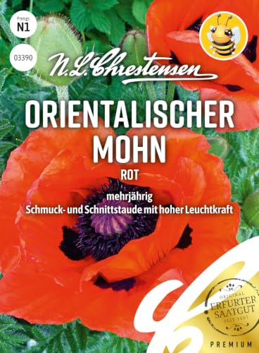 Orientalischer Mohn Rot Samen | großen Blüten im leuchtenden Rot, winterhart, Schmuck- und Schnittstaude