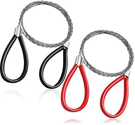 DAZLOR 2 sierras de cable de PVC para tubos de acero inoxidable, para bolso de mano, sierra de cable de emergencia, herramienta de corte, color rojo + negro y