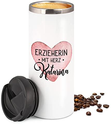 GRAZDesign Thermobecher Geschenk Erzieherin Abschied mit Herz + Name personalisiert | Coffee Becher Geschenk Dankeschön Kindergarten Abschiedsgeschenk Edelstahl 350ml