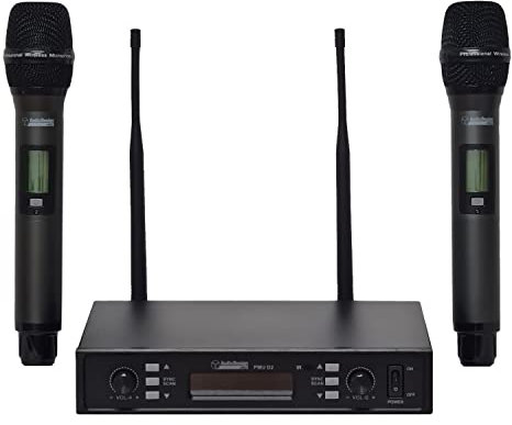 AUDIODESIGN PRO PMU D2 Set centralina e 2 microfoni UHF, kit radiomicrofono palmare professionale, microfono wireless con tecnologia True Diversity