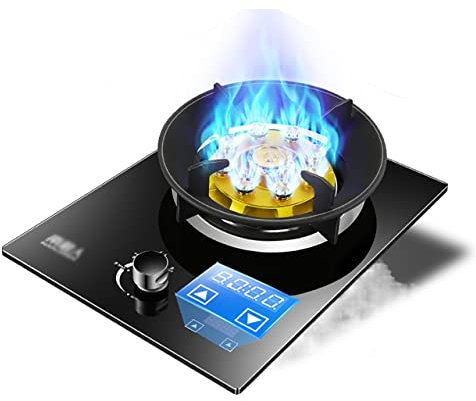 placa de gas Placa de cocina de gas incorporada Placa de cocina de vidrio de 5.2KW 1 quemador, con perilla de aleación de zinc y protección contra fallas de llama, para calentar, cocinar, hervir,