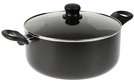 Crealys 529423 Faitout Ø 28 cm aluminium pressé couleur GRIS FONCE poignées thermorésistantes revêtement noir anti-adhérent - couvercle vapeur en verre - tous feux SAUF induction