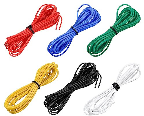 sourcing map Cable de Silicona Calibre 24, 6 Cables Eléctrico 24 AWG, Alambre Trenzado de Cobre Estañado Flexible, Cable Conexión Alta Temperatura, 6 Color 1,5 m para Modelo de Auto
