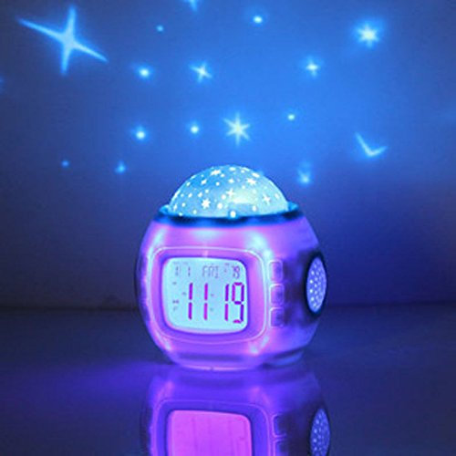TKMARS Wecker für Kinder, Nachtlicht mit Musik und Licht, Projektor, Sternenhimmel, Projektion, Geburtstagsgeschenke für Jungen, Mädchen, Baby, 7 Arten von Musik, Anzeige von Datum und Uhrzeit,