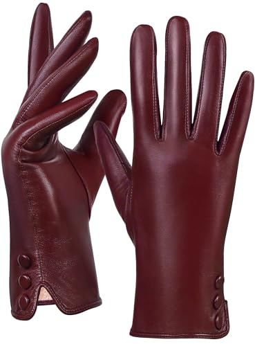 GSG SINCE 1998 Guanti da Donna in Pelle di Pecora Senza Cromo – Touchscreen, Invernali con Fodera in Lana per Guida, Rosso L