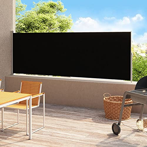 ShCuShan Toldo Lateral retráctil para Patio Negro 200x500 cm Cerca De Privacidad Privacidad De BalcóN Y Pantalla