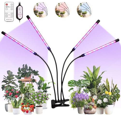 Edencomer Pflanzenlampe LED Vollspektrum, Pflanzenlicht mit 4/8/12H Timer, 10 Helligkeit, 3 Lichtmodi, 4 Köpfe Wachstumslampe, Energieeffizienter Pflanzenlicht mit 360° Schwanenhals und Ständer