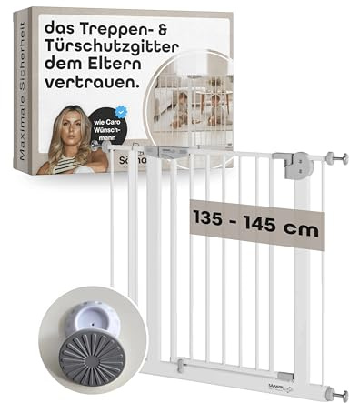 Sämann Türschutzgitter & Treppenschutzgitter mit Elefantenfuß I 135-145 cm I Extra Höhe von 77 cm I Kindergitter mit 3-Fach Sicherung & Auto-Close Funktion I Kein Bohren notwendig
