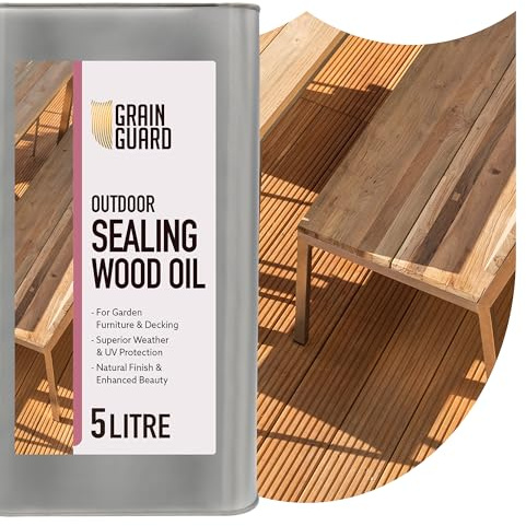 GRAIN GUARD Sealing Oil 5L – Teak & Danish Oil Blend | Teak & Danish Oil Blend for Garden Furniture, Decking & Outdoor Wood – Water-Repellent Satin Finish, UV Protection