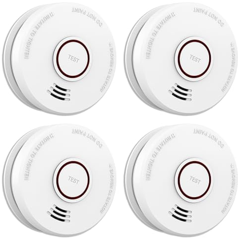 LSHOME 4 Pack Smoke Detector Fire Alarms 9V Battery Operated Photoelectric Sensor Smoke Alarms Easy to Install with Light Sound Warning, Test Button,9V Battery Included Fire Safety for Home