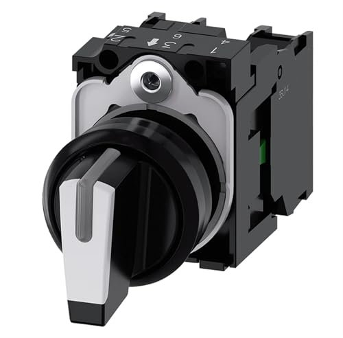 UMXJEXU 3SU1150-2BM60-1NA0 Interruptor de conversión Interruptor de conversión, iluminado, 22 mm, circular, metal, alto brillo, interruptor giratorio, corto, 3 posiciones de conmutación E>O