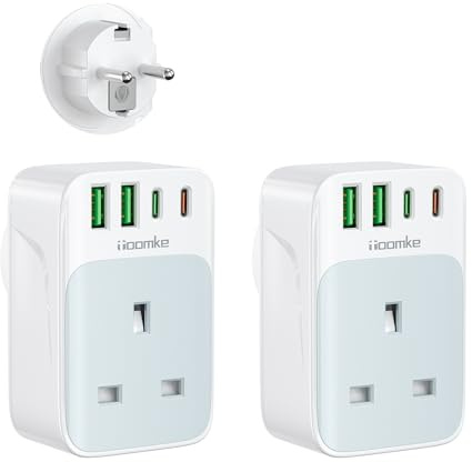 2PCS European Plug Adapter, PD 35W USB C Fast Charge Plug with 4 USB Ports UK to EU Euro Europe Travel Adapter for Most Europe Countries Germany France Spain Turkey Greece(Type E/F)