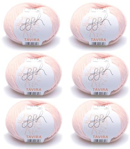 ggh Tavira Box | 6x50g (insg. 300g) Baumwolle zum Stricken oder Häkeln - Farbe 046 - Puder Rosa