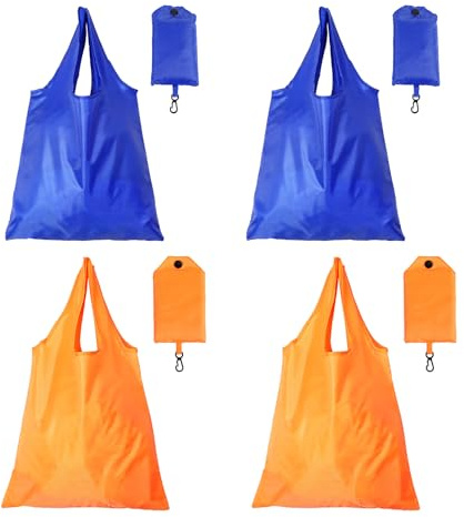 Bolsa Compra Plegable 4 Piezas Bolsas Compra Poliéster, Bolsas de Compra para Carro Portátil con Asas y Bolse Almacenamiento para Compras, Camping, Fiestas Playa