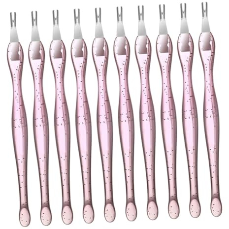Lot de 10 Outils de Manucure Rose en Pp et Acier Inoxydable | Fourche Incisive pour Retirer les Cuticules, Usage à Domicile Salon, Format Compact pour Nail Art