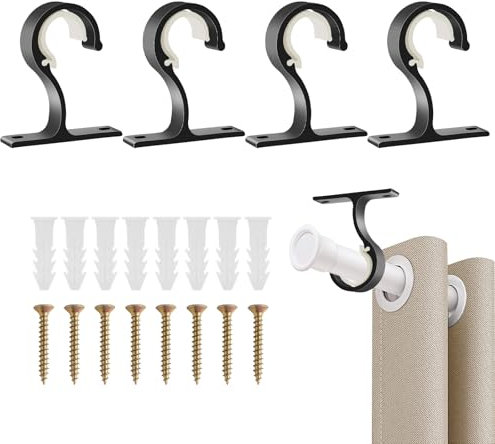 OCCOUMR 4 Stück Gardinenstange Halterung Ø 25 – 28 mm Aluminiumlegierung Vorhangstangenhalter Gardinenstangenhalter Schwarz mit Dübelschrauben und Wandanker Deckenhalterung Gardinenstange