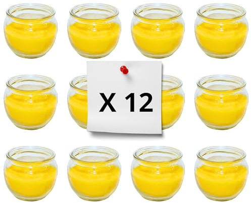 Juego de 12 velas de citronela naturales – Repelente de mosquitos, seguro y perfumado – tarros de cristal 6 x 6,5 cm, uso interior y exterior