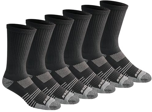 Dickies Men's HYDRO-COOL Moisture Control Crew Socks, (6 Pairs), Black (6 Pairs), Large