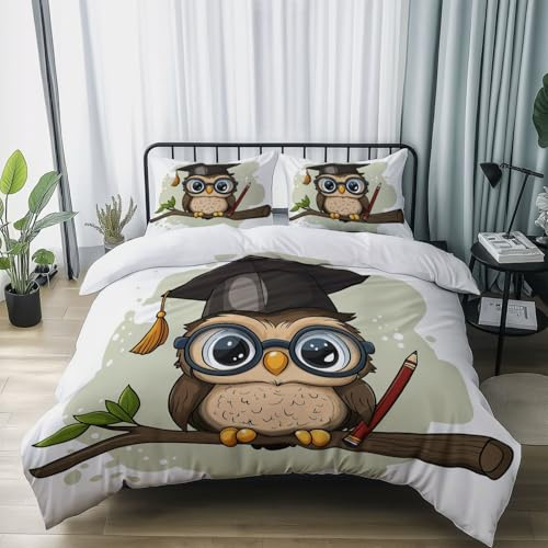 Single Duvet Cover Sets Cartoon Printed Bedding Sets White Reversible Duvet Covers 135 x 200 cm, Fox Bed Set for Kids Adults, Easy Care Quilt Cover with Zipper Closure