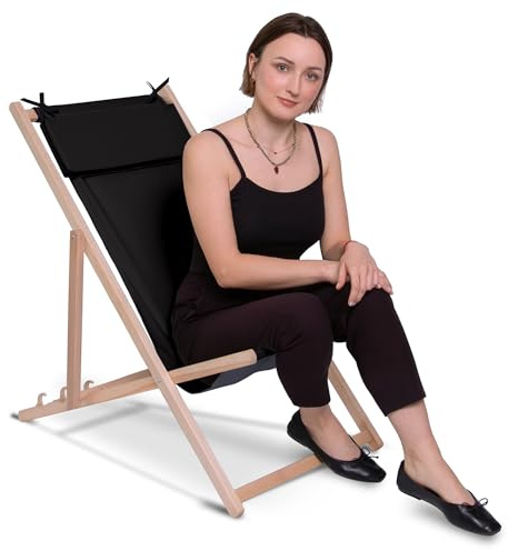 DreamRoots Liegestuhl Holz klappbar mit Kopfstütze, Black