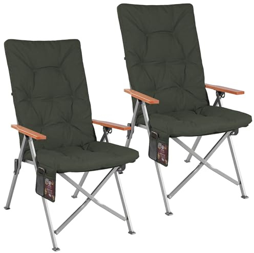 Homecall Campingstuhl Faltbar 150kg Belastbar Hochlehner Luxus Klappstuhl | Camping Stuhl mit 4 Positionen Verstellbar mit 4,5cm Dicke Gepolstert Angelstuhl für Garten Balkon Wohnmobil (2, Dunkelgrau)
