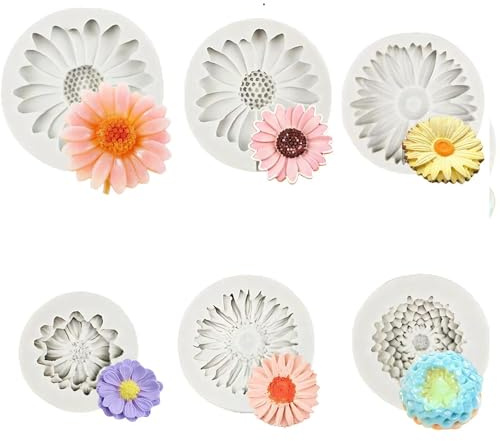 6 PCS Sunflower Flowers Silicone Moulds, Reusable Silicone Moulds 3D Chocolate Chrysanthemum Candy for Fondant Sugar Cake, Soap Polymer Clay Candle Making Decorations