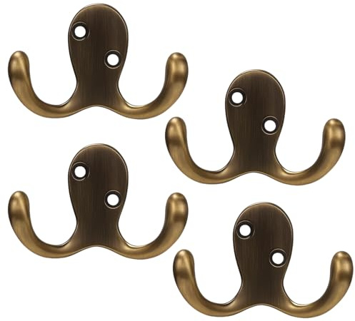HiTjK 4 Pcs Brass Hooks, Space-Saving Brass Coat Hooks, Antique Brass Door Wall Coat Hooks, Suitable for Bathrooms, Bedrooms, Offices, Durable and Stylish
