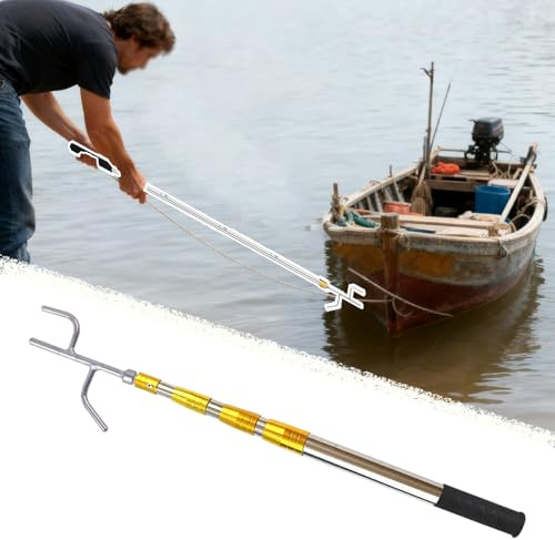Båtkrokar Infällbar Båtstång 3/4/5/6-steg, Låsande Båtkrok för Bryggor/Ponton, Tryckande och Draande Borttagning av Trädskräp i Rostfritt Stål(125-470cm/49-185)