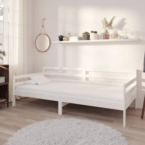GeenYuu Tagesbett Weiß Massivholz Kiefer 90x200 cm, Robustes Einzelbett für Schlafzimmer, Vielseitiges Sofabett mit Lattenrost, Langlebige Möbel