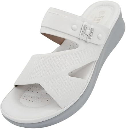 SUNSEA SHOES Sandalias Ortopédicas Mujer Tipo Pala con Tiras Anchas. Sandalias Plataforma Mujer con Suela Acorchada Adaptable (Blanco, Sistema tallas calzado EU, Adulto, Mujer, Números, mediano, 40)