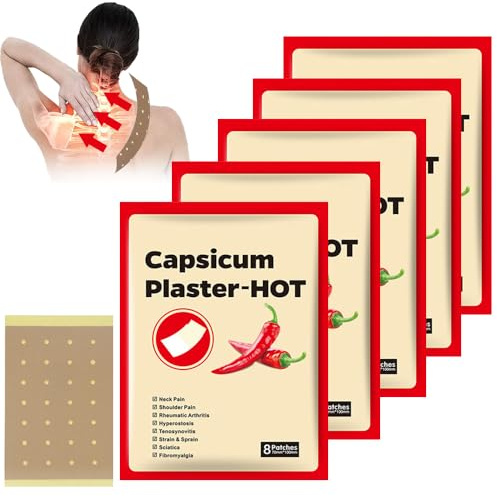 Nzkeuf 40 Stück Capsaicin Schmerzlinderung Patch, Schmerzpflaster, Pain Relief Patch, Schmerzlinderung Wärmepflaster, Natürliches Capsaicin-Wärmepflaster für Knie, Rücken, Nacken Muskelkater