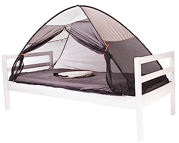 Deryan Bettzelt - Moskitonetz Doppelbett - Moskitozelt Zeltbett - Insektenschutz Bett - Kompakt und Leight - 200x90x110cm - Mückennetz Bett & Moskitonetz Reise Mit Tragetasche Creme