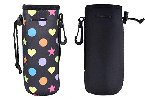 1 Pack (2) tragbar Neopren isoliert Water Drink Flaschenkühler Carrier Cover Sleeve Tasche Tasche Halter Gurt für Kid Kinder Damen Herren Biker Reisen Radfahren Klettern (2 Farben), schwarz