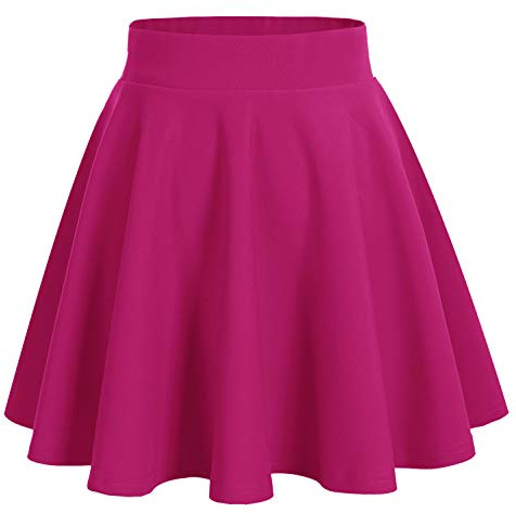 Dresstells - Falda corta acampanada, minifalda de patinadora versátil elástica, color liso Fuschia S