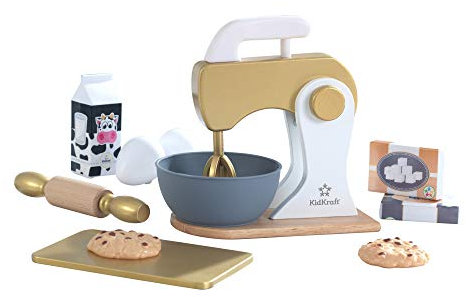 KidKraft Goldenes Backset aus Holz für Kinderküche mit Küchenmaschine und Keksen, Spielküche Zubehör, Spielzeug für Kinder ab 3 Jahre, 53535