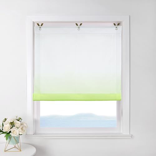 ESLIR - Tenda a pacchetto senza fori, trasparente, con occhielli e ganci, colore sfumato, stile moderno, 1 pezzo, colore: verde, 60 x 130 cm (larghezza x altezza)