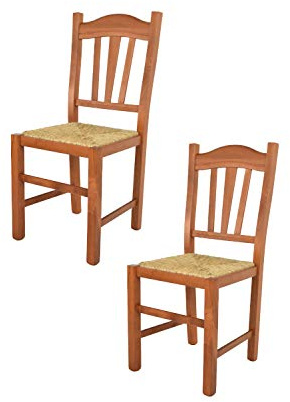 Tommychairs - Set 2 sillas Silvana para Cocina y Comedor, Estructura en Madera de Haya Color Cerezo y Asiento en Paja