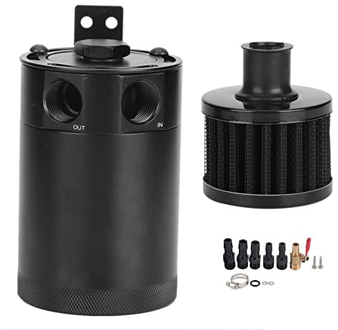 Terisass Oil Catch Can-Reservoir-Kit, Lack, Universal-Schallwand, 2 Anschlüsse mit Ablassventil, Prallblech-Entlüfter, 5 oz Fassungsvermögen, Ölfänger, Entlüfter + Ölfänger +