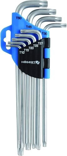 Högert Technik - Chiave TORX I Set di 9 pezzi I Dimensioni da T10 a T50 I In acciaio al cromo vanadio I Resistente alla deformazione e all'abrasione I HT1W818 - Argento