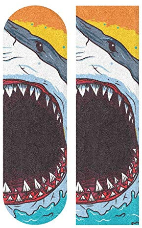 BEUSS Ölgemälde Hai Muster Skateboard Griptape Rutschfest Selbstklebend Longboard Griptapes Aufkleber Griffband(84 * 23cm 1pcs)