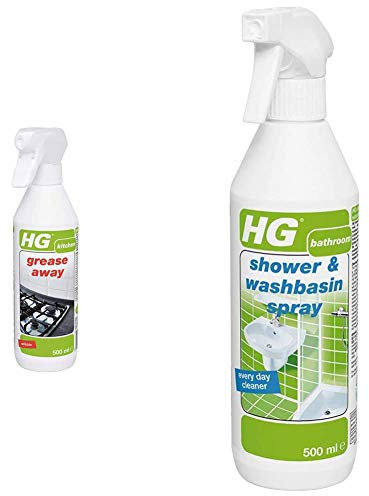 HG Grease Away Cleaner, Simple & Strong Kitchen Degreaser & Oil Easily 500ml Spray(128050106) & Bathroom Cleaner All Surfaces, Shower & Washbasin Spray for Everyday Use,Classic 500ml Spray (147050106)