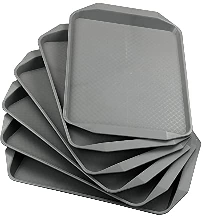 Xyskin Plastic Serving Tray, Grey Serving Platters for Party Food, BPA Free, Rectangular Trays for Charcuterie Dishes, Reusable Platter for Snacks, Fruit, Cookies, Sandwich, Set of 6, 43 x 30 cm