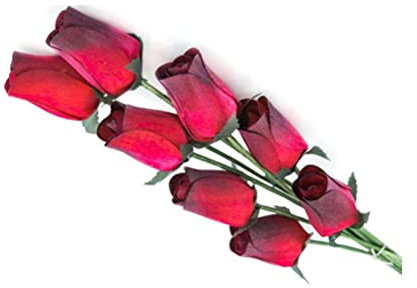 Homestreet Rosas de madera en muchos colores – 8 tallos individuales de rosas atados en un ramo – Expositor de flores pequeñas de calidad (punta roja y negra)