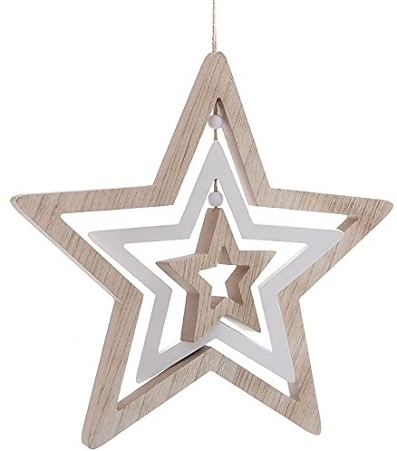 Spetebo Deko Mobile aus Holz - Motiv: Stern / 36 cm - Dekofigur Sterne zum aufhängen Holzstern Hängedeko Deko Skulptur Dekosterne 3er Spiel